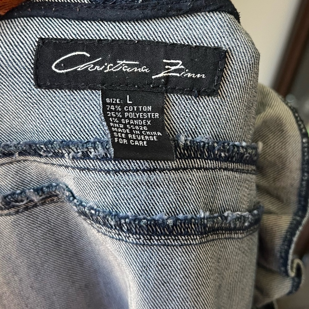 Ruffled Front Denim Jacket - Dark Blue - L - Picture 8 of 8